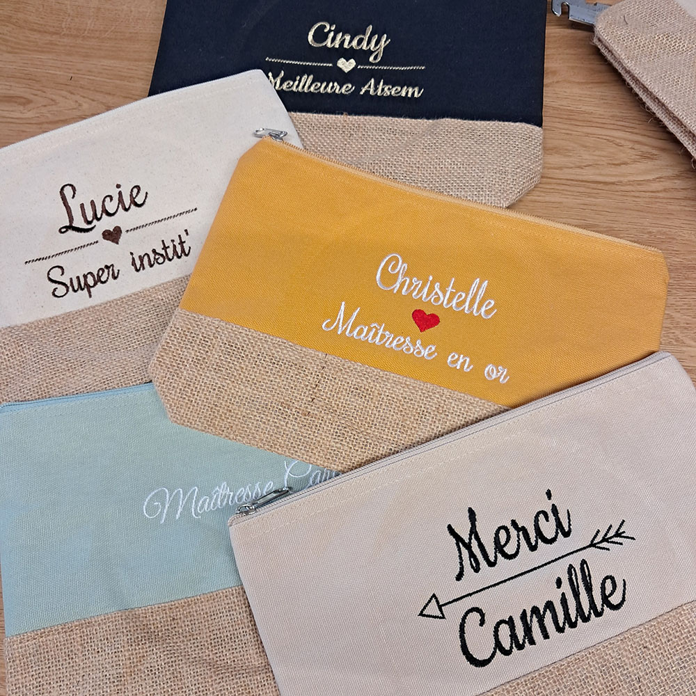 Trousse de maquillage en coton et jute personnalisée