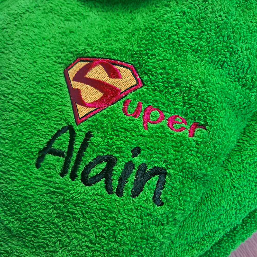 Peignoir de bain col kimono Vert anis personnalisé – Image 3