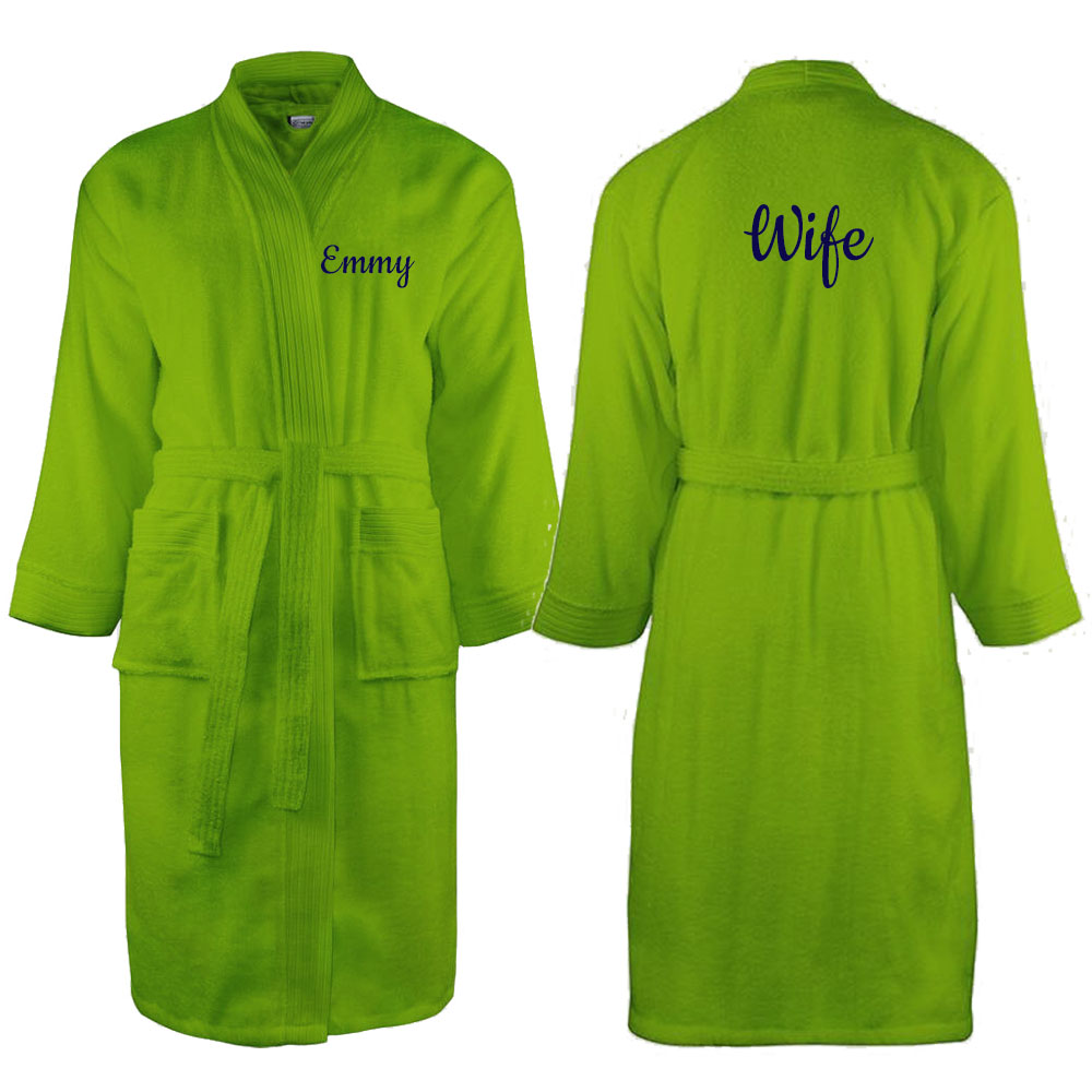 Peignoir de bain col kimono Vert anis personnalisé