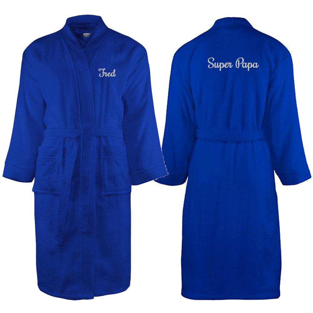 Peignoir de bain col kimono Bleu roi personnalisé