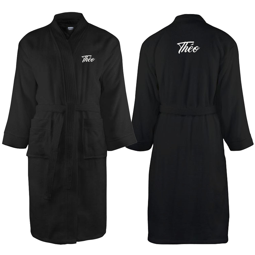 Peignoir de bain col kimono Noir personnalisé