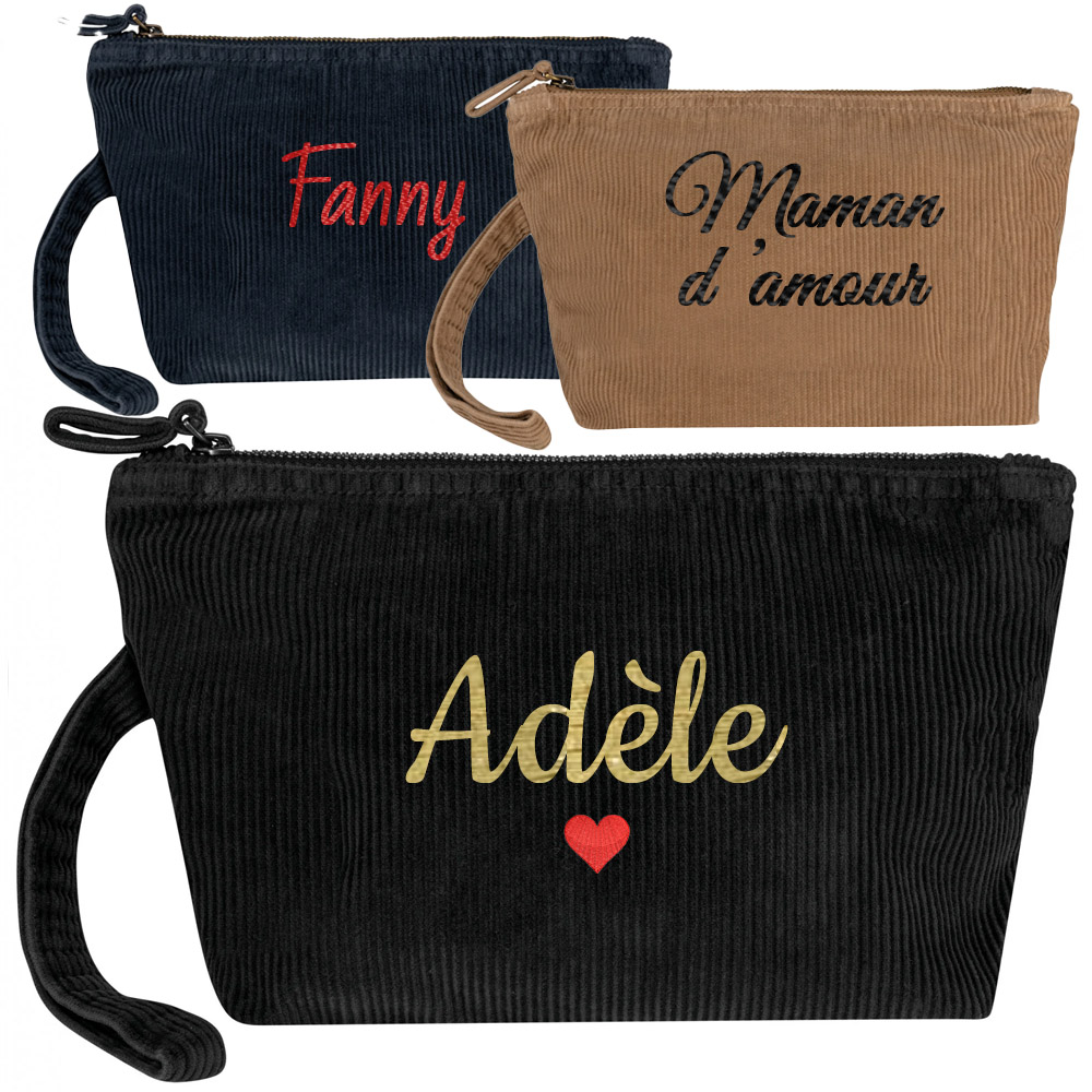 Trousse de maquillage velours côtelé personnalisée